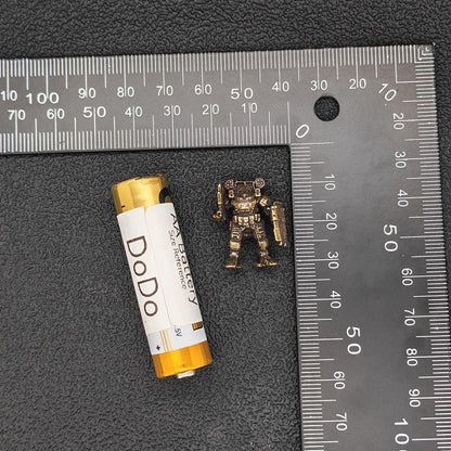 Brass Mech Warrior Miniature – Sci-Fi Robot Collectible for Terrarium, Diorama & Desktop