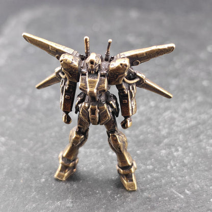 Brass Winged Mobile Suit Micro Figurine — Sci-Fi Mecha Diorama & Terrarium Sculpture