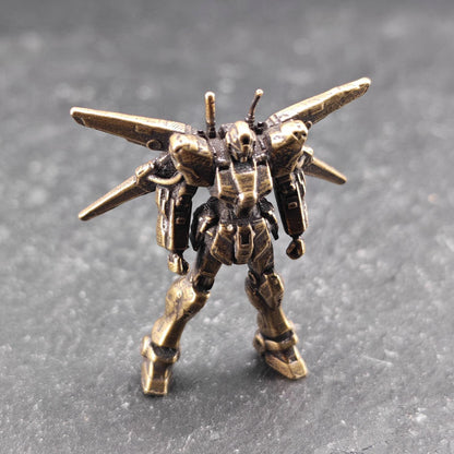Brass Winged Mobile Suit Micro Figurine — Sci-Fi Mecha Diorama & Terrarium Sculpture