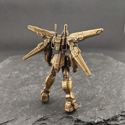 Brass Winged Mobile Suit Micro Figurine — Sci-Fi Mecha Diorama & Terrarium Sculpture