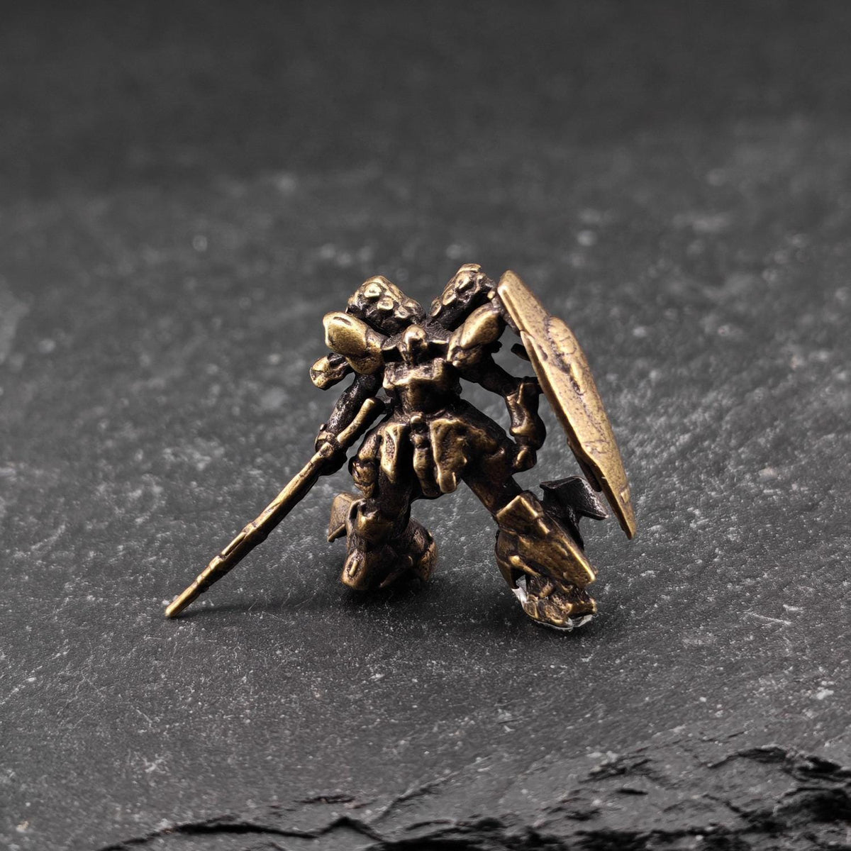 Brass Red Mobile Suit Miniature — Tiny Diorama Figure for Terrarium & Aquascape