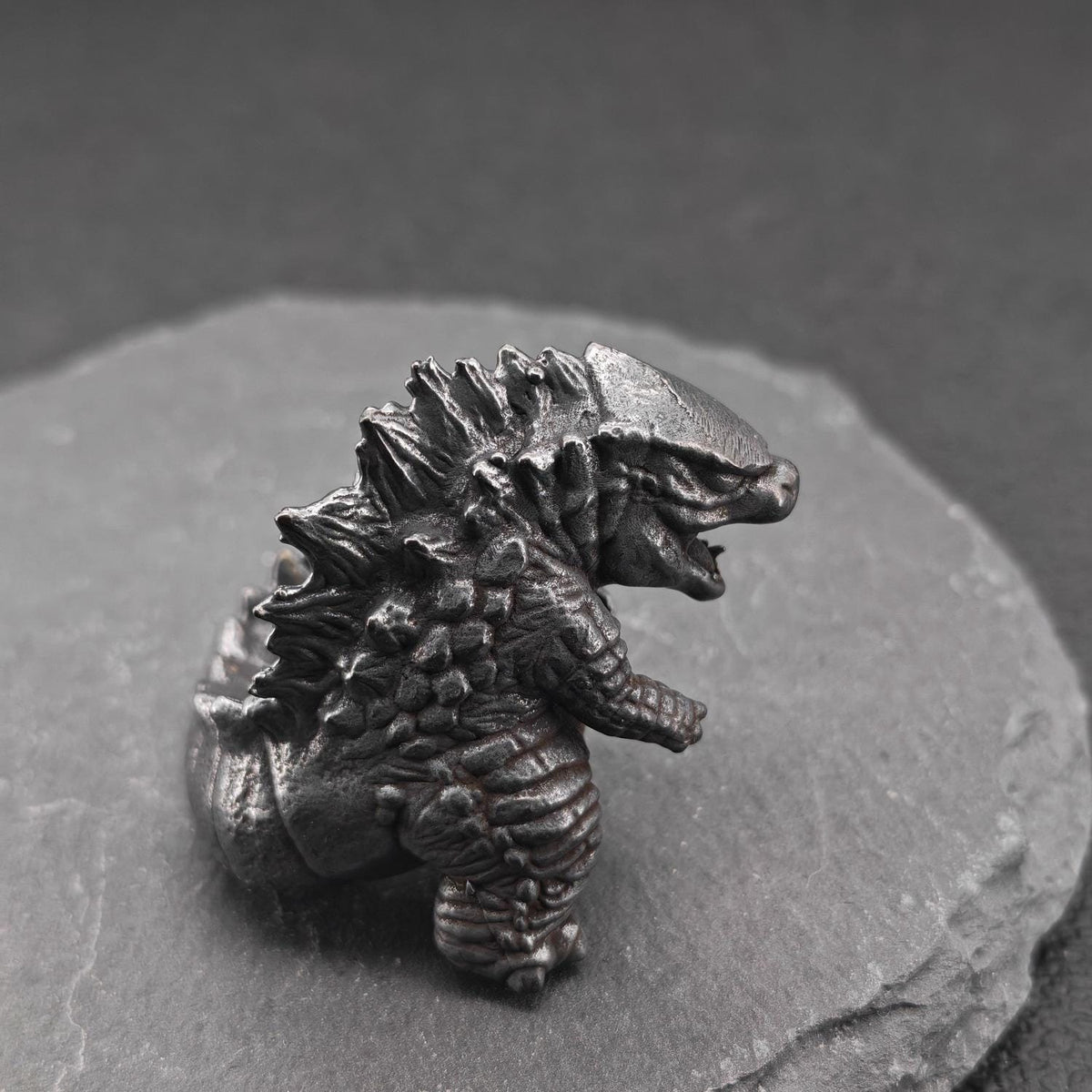Chubby Brass Kaiju Figurine — Oxidised Black Monster Desk Sculpture & Collector Piece