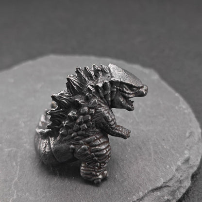 Chubby Brass Kaiju Figurine — Oxidised Black Monster Desk Sculpture & Collector Piece