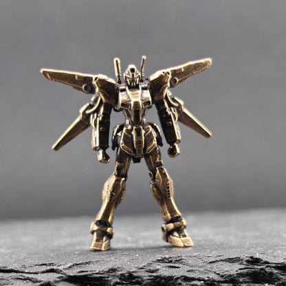 Brass Winged Mobile Suit Micro Figurine — Sci-Fi Mecha Diorama & Terrarium Sculpture