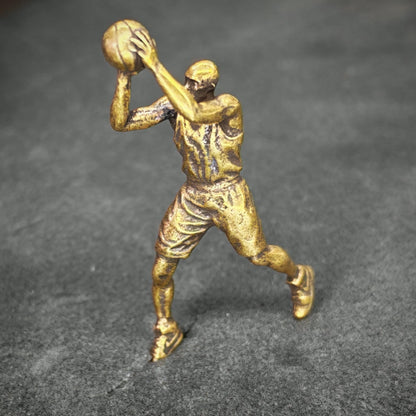 Brass Basketball Player Figurine — Vintage Sports Desk Sculpture & DIY Pendant