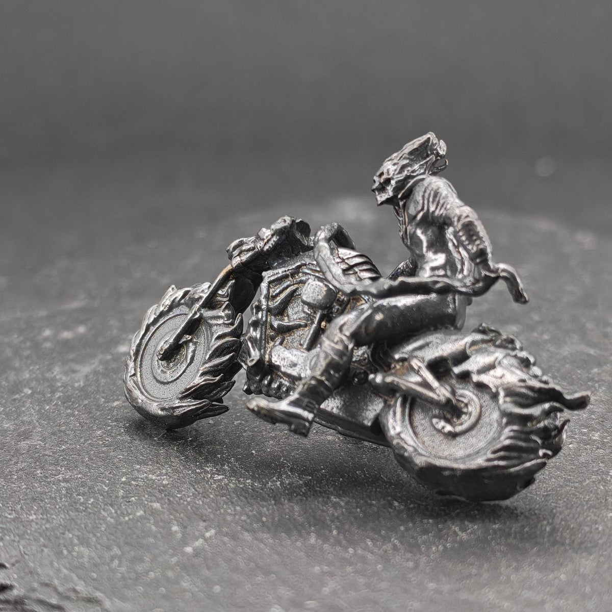 Aged Brass Motorcycle Rider Figurine — Biker Desk Sculpture & Collector Miniature