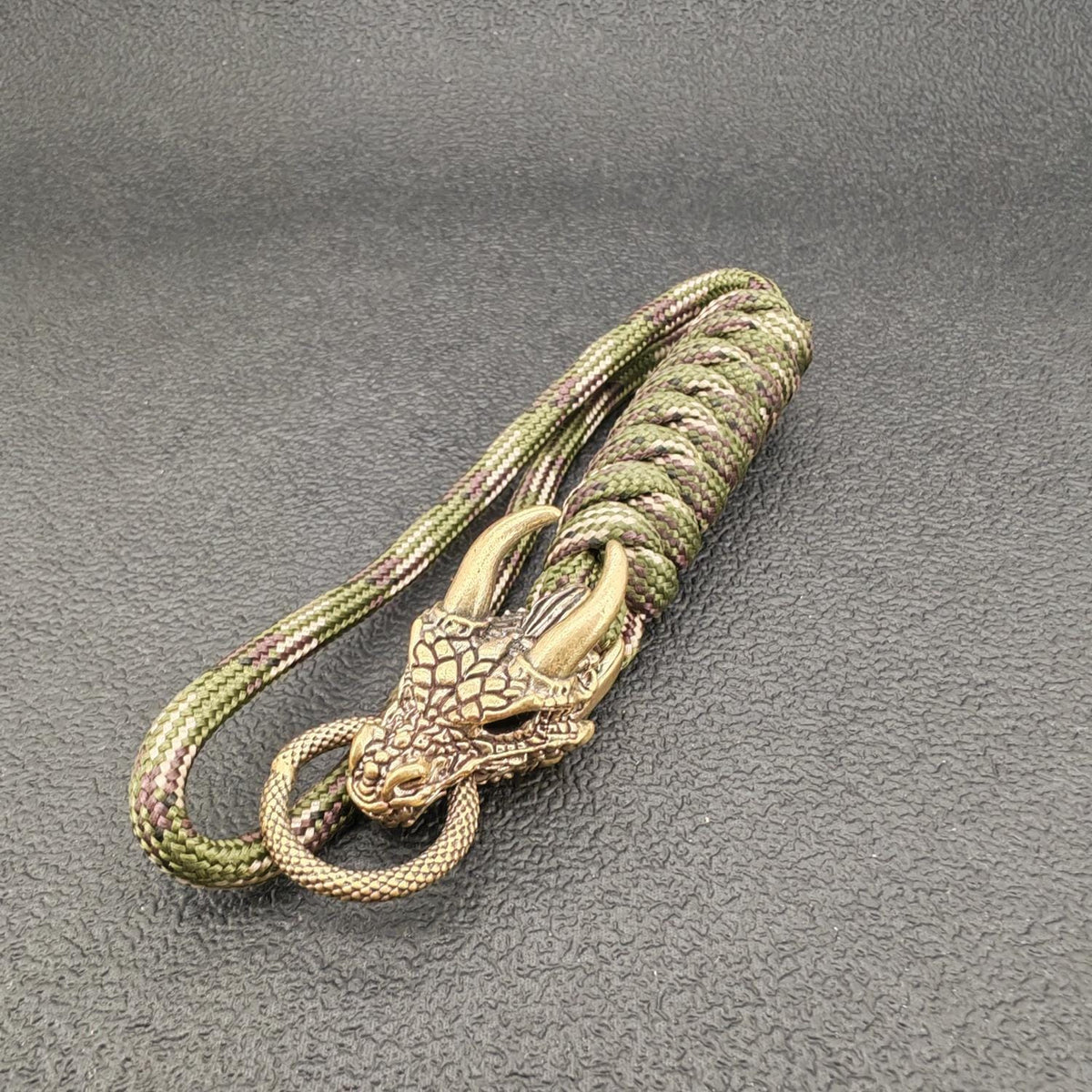 Brass Dragon Head Paracord Keychain – Handcrafted EDC Charm