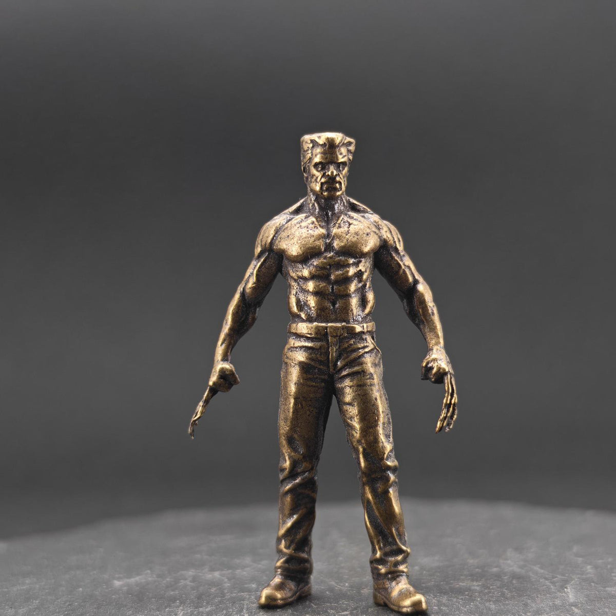 Brass Werewolf Figurine — Fierce Miniature Beast Sculpture & Horror Fantasy Desk Piece