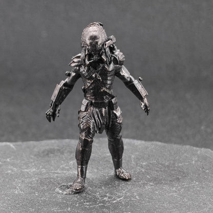 Brass Extraterrestrial Hunter Figurine — Sci-Fi Alien Warrior Desk Sculpture