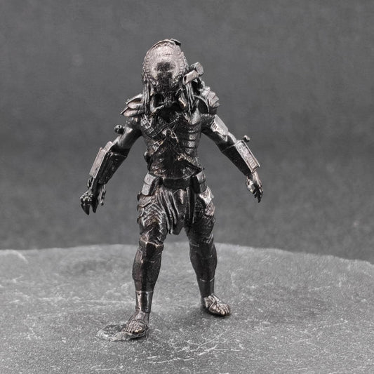 Brass Extraterrestrial Hunter Figurine — Sci-Fi Alien Warrior Desk Sculpture