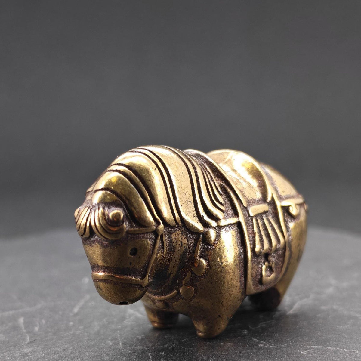 Miniature Brass Fat Horse Figurine — Handcrafted Collectible Statue