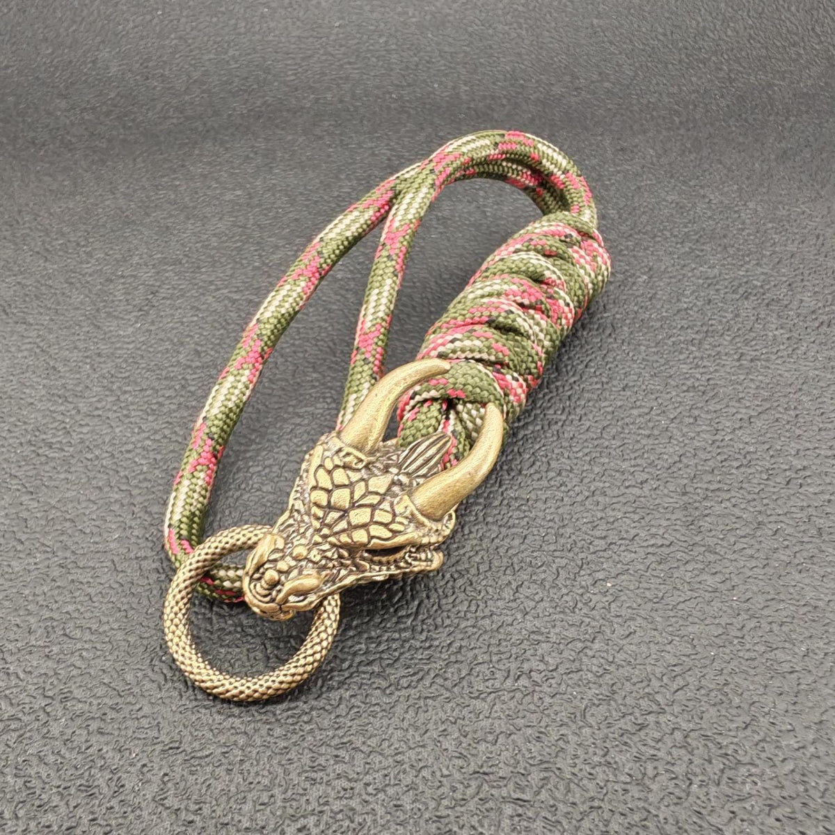 Brass Dragon Head Paracord Keychain – Handcrafted EDC Charm