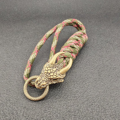 Brass Dragon Head Paracord Keychain – Handcrafted EDC Charm