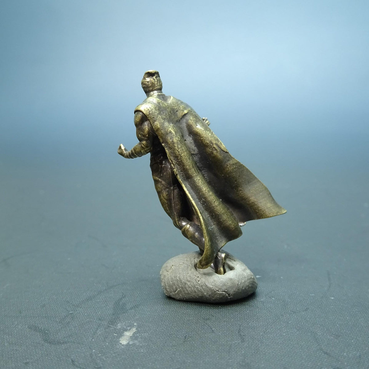 Brass Flying Superhero Figurine — Caped Hero Desk Sculpture & Comic Collector Miniature