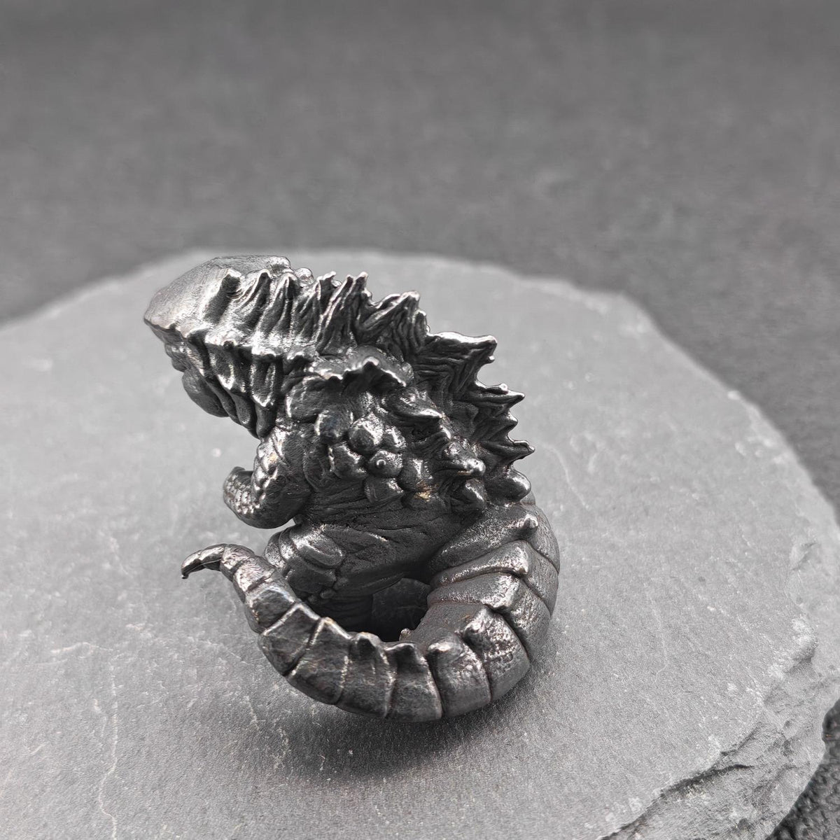 Chubby Brass Kaiju Figurine — Oxidised Black Monster Desk Sculpture & Collector Piece