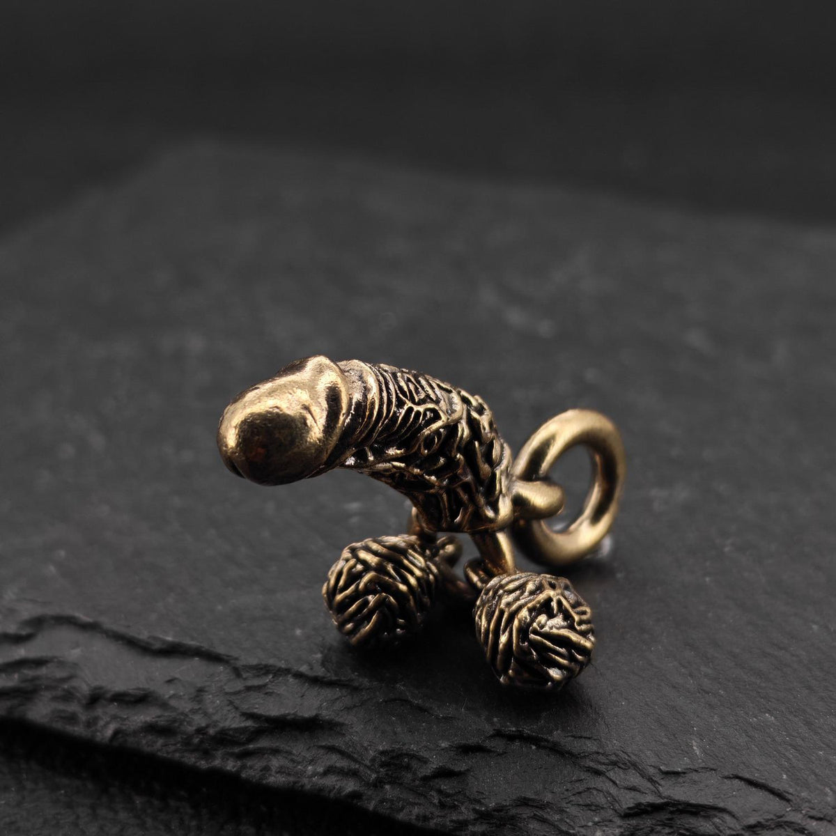 Brass Phallus Pocket Charm | Solid Brass Novelty Keychain | Adult Gag Gift