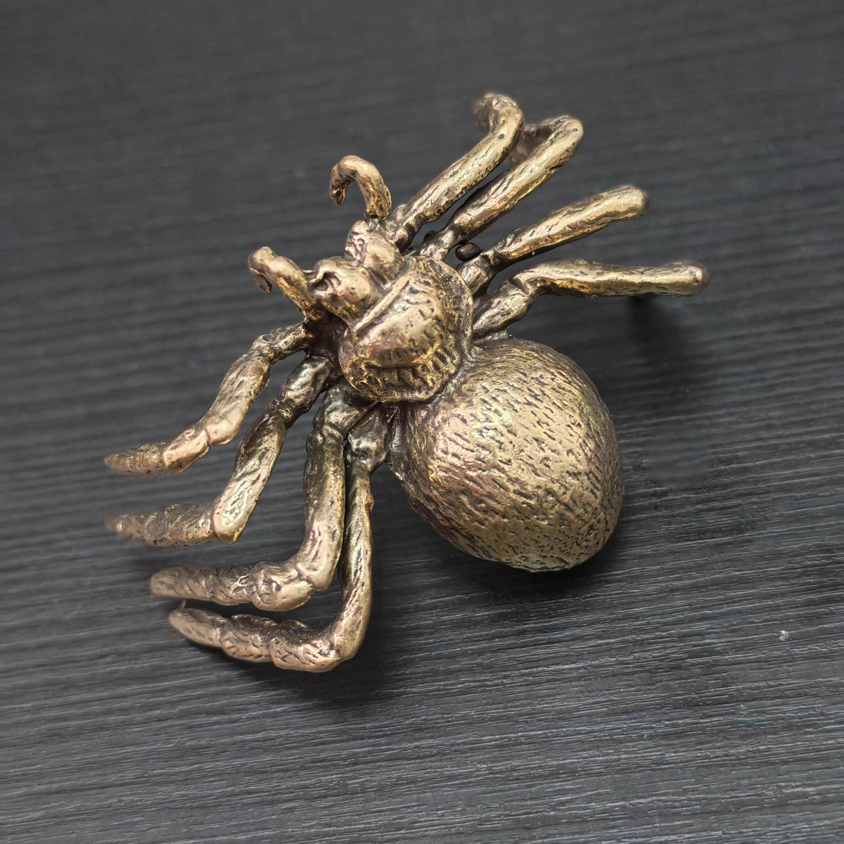 Solid Brass Spider Figurine – Gothic Miniature Sculpture & Desk Accent