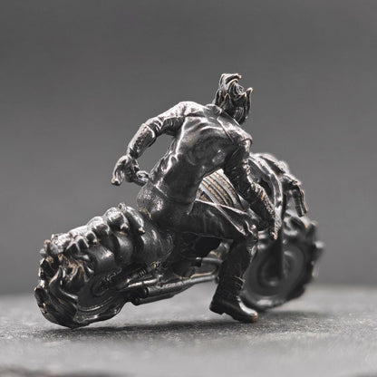 Aged Brass Motorcycle Rider Figurine — Biker Desk Sculpture & Collector Miniature