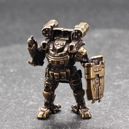 Brass Mech Warrior Miniature – Sci-Fi Robot Collectible for Terrarium, Diorama & Desktop