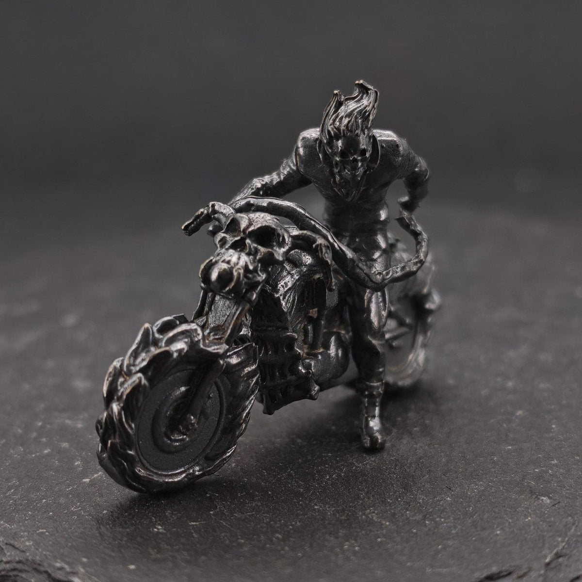 Aged Brass Motorcycle Rider Figurine — Biker Desk Sculpture & Collector Miniature