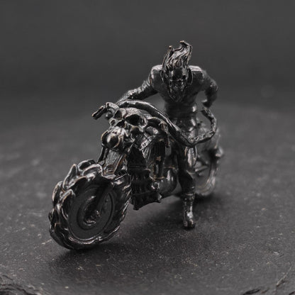 Aged Brass Motorcycle Rider Figurine — Biker Desk Sculpture & Collector Miniature
