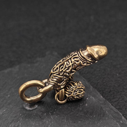 Brass Phallus Pocket Charm | Solid Brass Novelty Keychain | Adult Gag Gift