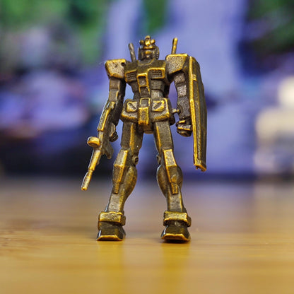 Micro Brass Mecha Mobile Suit Figurine — Mini Robot Desk Ornament
