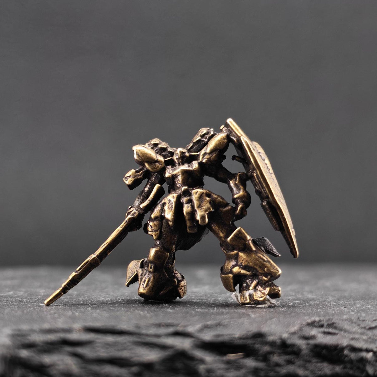 Brass Red Mobile Suit Miniature — Tiny Diorama Figure for Terrarium & Aquascape