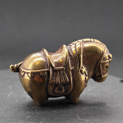 Miniature Brass Fat Horse Figurine — Handcrafted Collectible Statue
