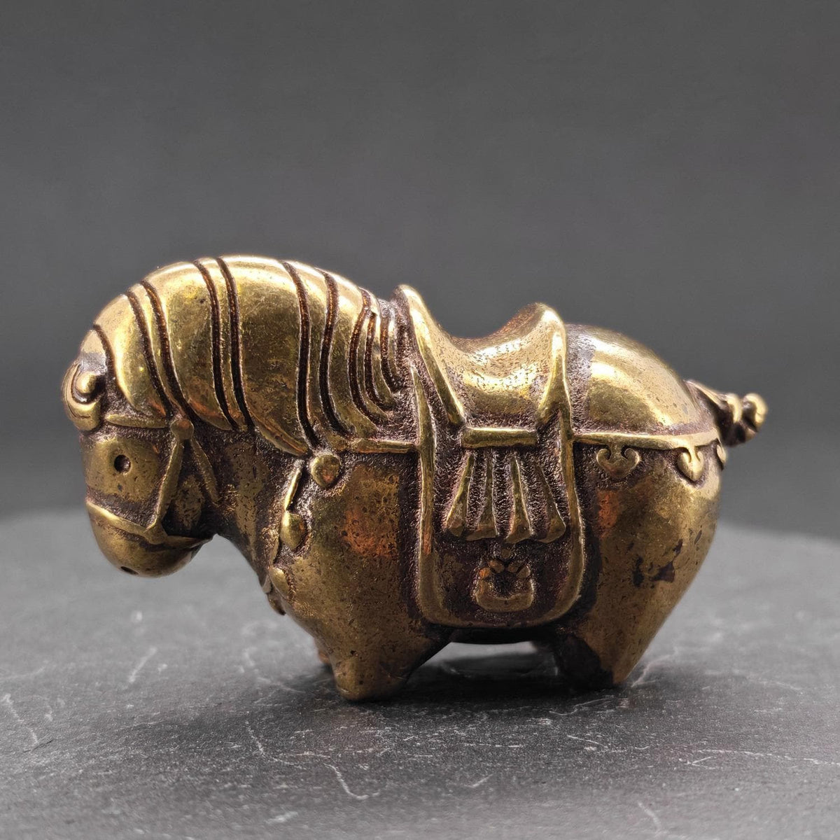 Miniature Brass Fat Horse Figurine — Handcrafted Collectible Statue