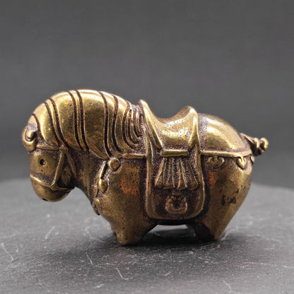 Miniature Brass Fat Horse Figurine — Handcrafted Collectible Statue