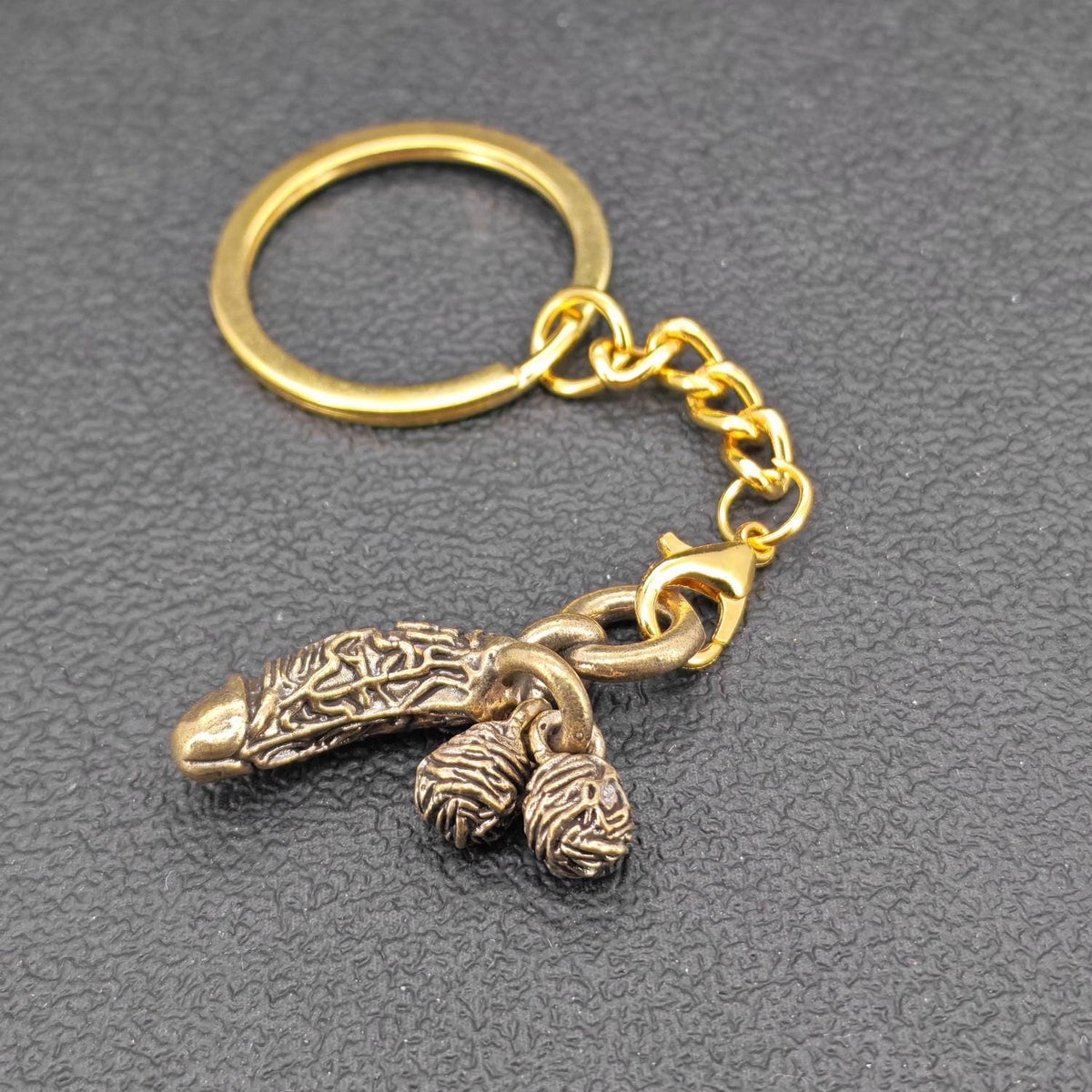 Brass Phallus Pocket Charm | Solid Brass Novelty Keychain | Adult Gag Gift