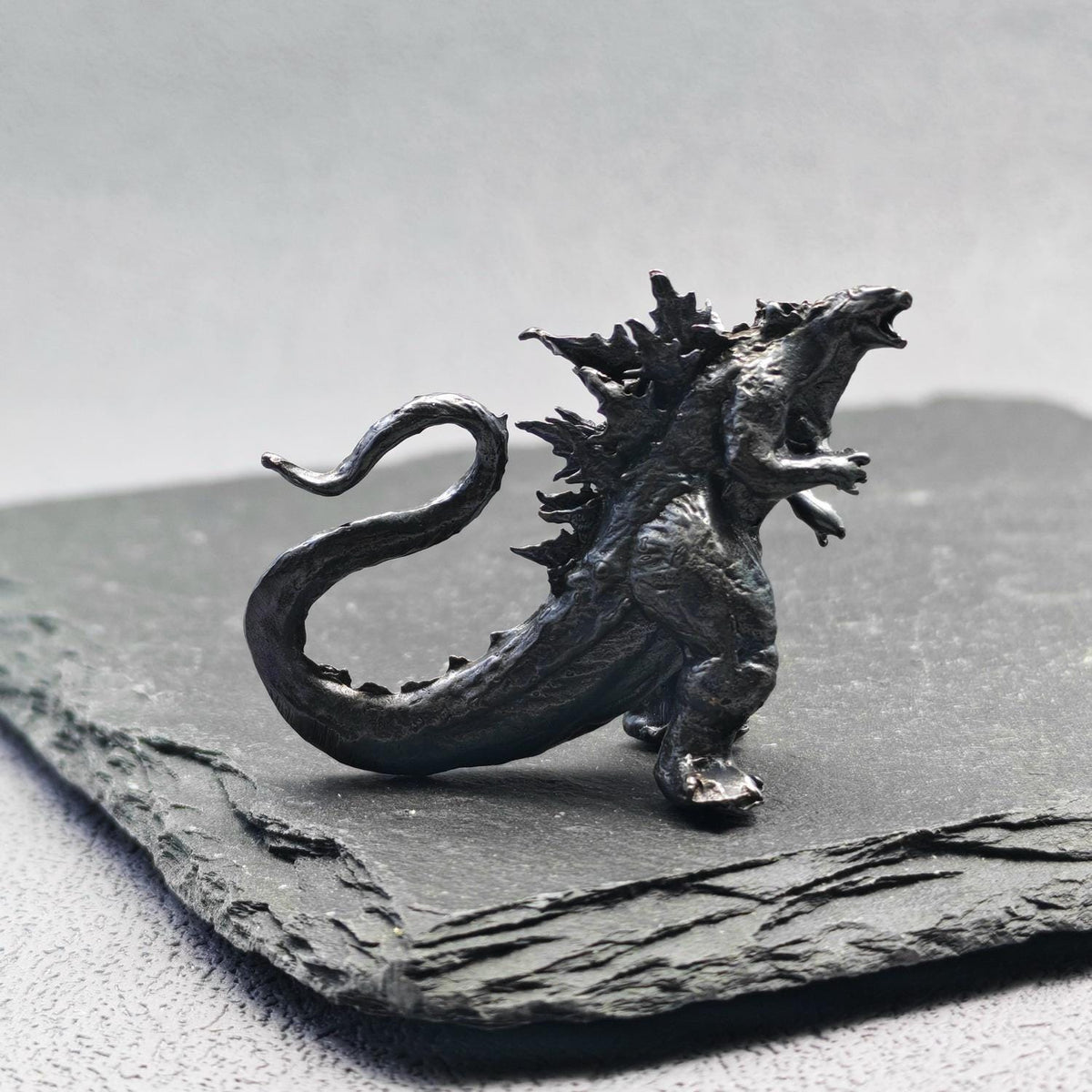 Brass Kaiju Monster Figurine — Spiked Giant Creature Desk Sculpture