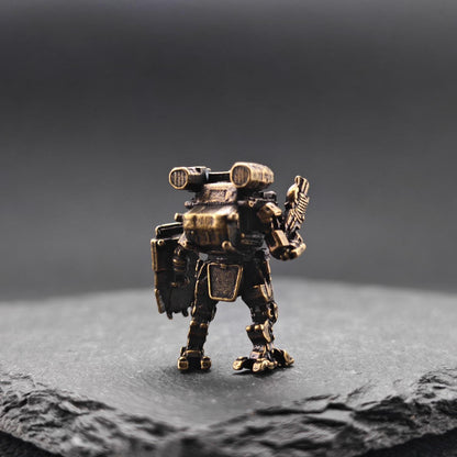 Brass Mech Warrior Miniature – Sci-Fi Robot Collectible for Terrarium, Diorama & Desktop