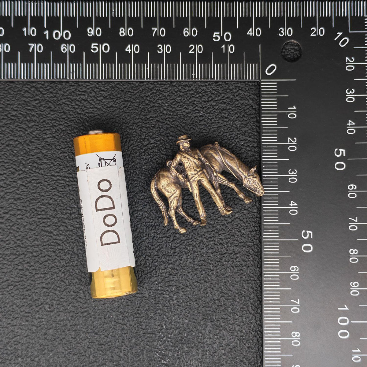 Brass Cowboy & Grazing Horse Scene — Western Miniature Diorama Sculpture & Collector Piece