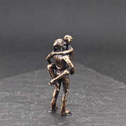 Brass Couple Embrace Figurine — Miniature Romantic Desk Collectible