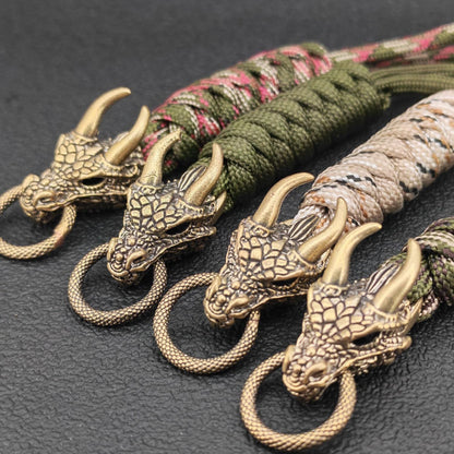 Brass Dragon Head Paracord Keychain – Handcrafted EDC Charm