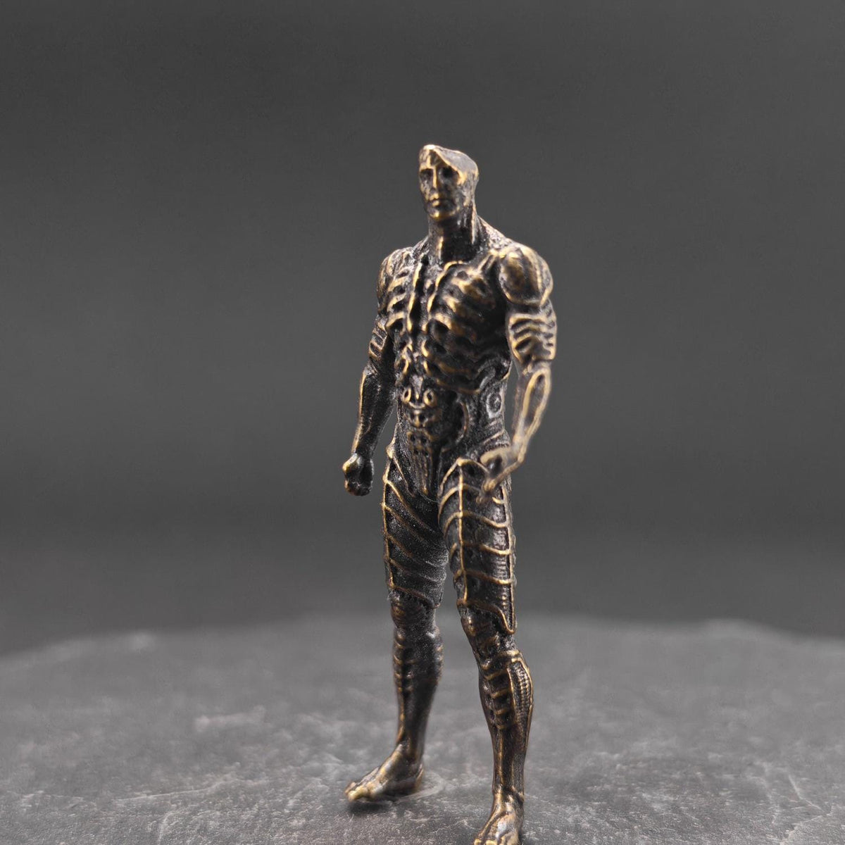 Brass Engineer Figurine — Biomechanical Alien Desk Sculpture