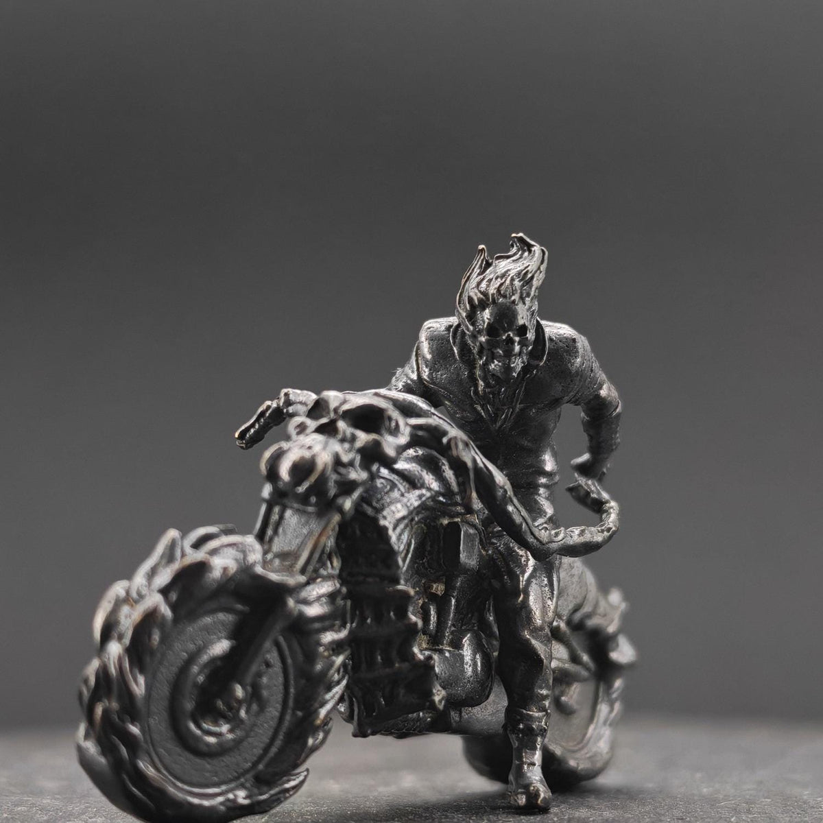 Aged Brass Motorcycle Rider Figurine — Biker Desk Sculpture & Collector Miniature