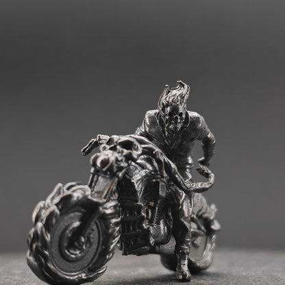 Aged Brass Motorcycle Rider Figurine — Biker Desk Sculpture & Collector Miniature