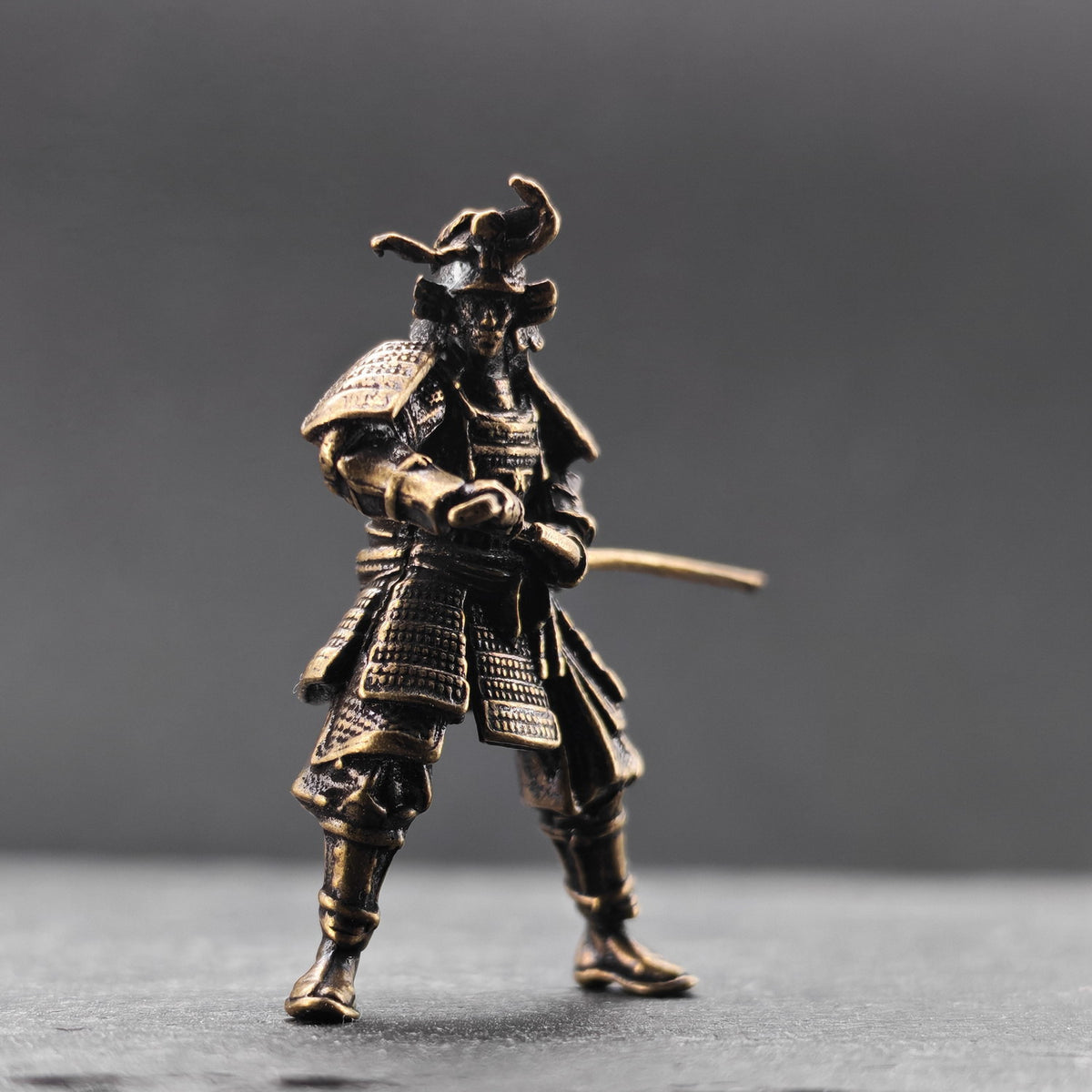 Brass Samurai Drawing Sword Figurine – Handcrafted Miniature Collectible