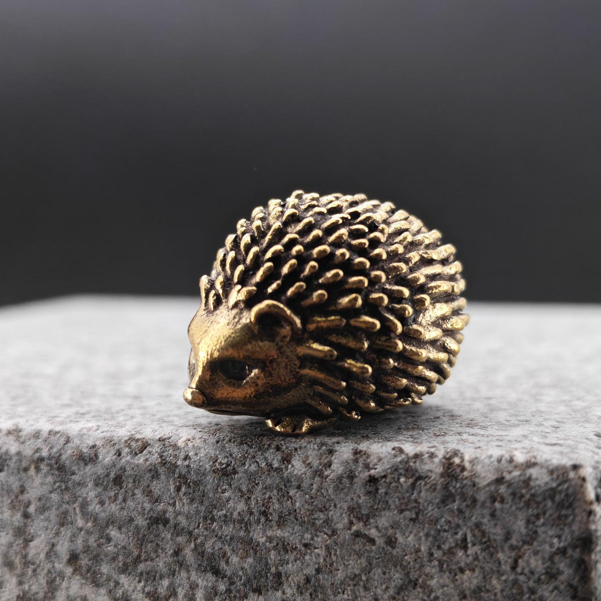 Brass Hedgehog Figurine with Flower – Miniature Collectible Desk Ornament