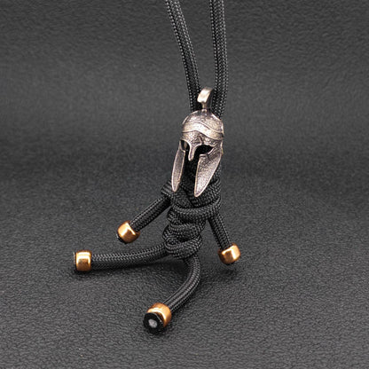 Brass Spartan Helmet Paracord Keychain — EDC Backpack Charm & Car Ornament