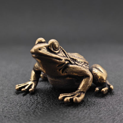 Brass Frog Figurine – Vintage Lucky Toad Collectible for Desk, Shelf & Feng Shui Display