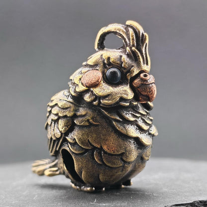 Miniature Brass Parrot Bell Figurine — Bag Charm & Shelf Ornament