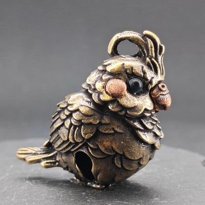 Miniature Brass Parrot Bell Figurine — Bag Charm & Shelf Ornament
