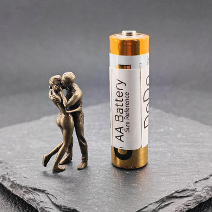 Miniature Brass Couple Figurine — Embracing & Kissing Lovers Sculpture