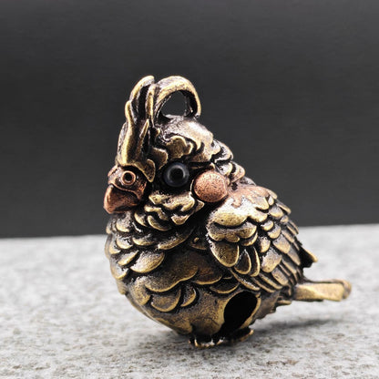 Miniature Brass Parrot Bell Figurine — Bag Charm & Shelf Ornament