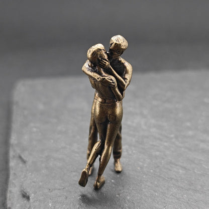 Miniature Brass Couple Figurine — Embracing & Kissing Lovers Sculpture