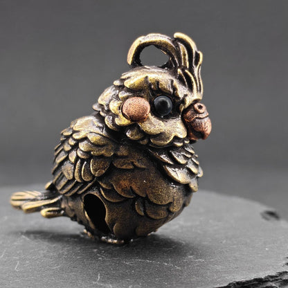 Miniature Brass Parrot Bell Figurine — Bag Charm & Shelf Ornament